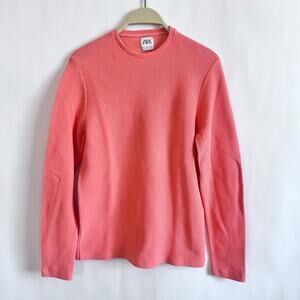 ZARA MENS TEXTURED OTTOMAN LONG SLEEVE CREW NECK SWEATER ORANGE SIZE MEDIUM